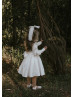 Long Sleeves Ivory Satin V Back Flower Girl Dress